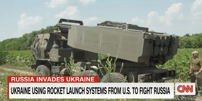 A still from CNN showing a US-donated HIMARS system in operation in Ukraine.
