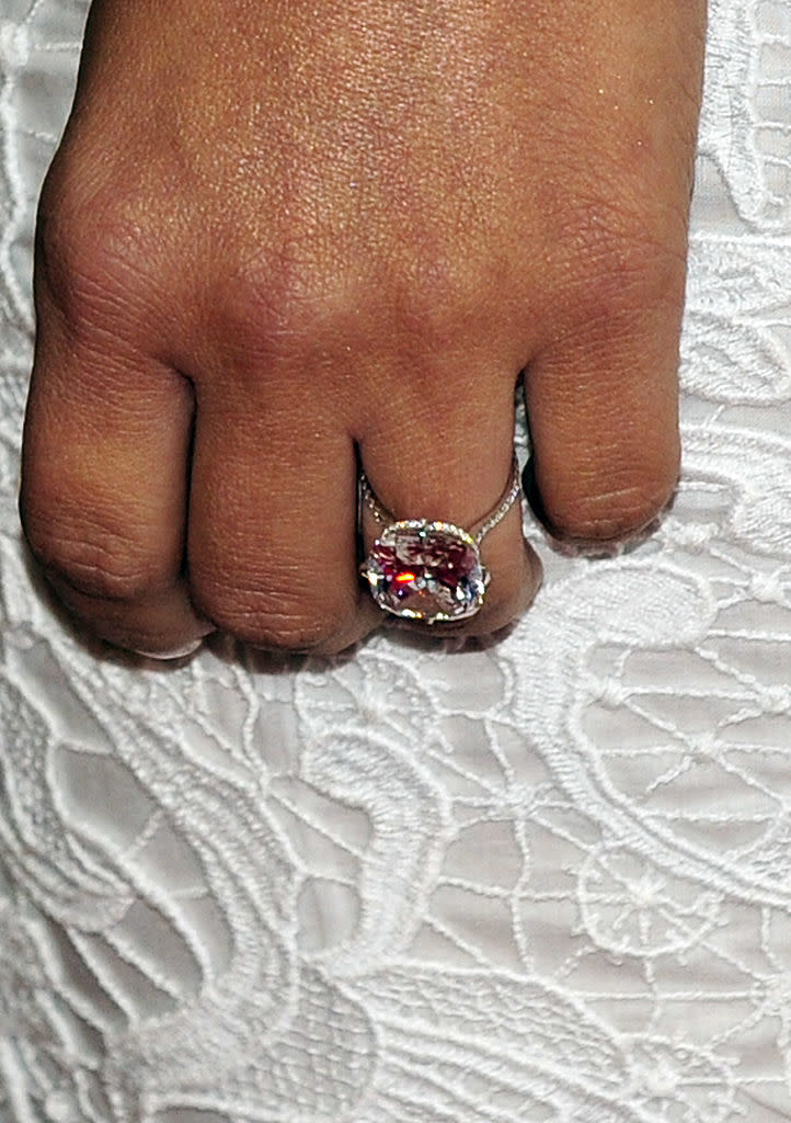 Kim Kardashian's first engagement ring from Kanye West, pictured in 2013. (Getty Images)