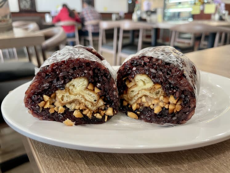 Taiwanese purple rice roll, also known as fan tuan, from Morning Summit in Monterey Park.