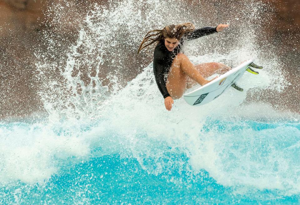 Teen pro surfing phenom Caroline Marks, the 17-year-old who recently earned a spot on the first-ever U.S. Olympic women’s surfing team, caught some waves at Disney’s Typhoon Lagoon.