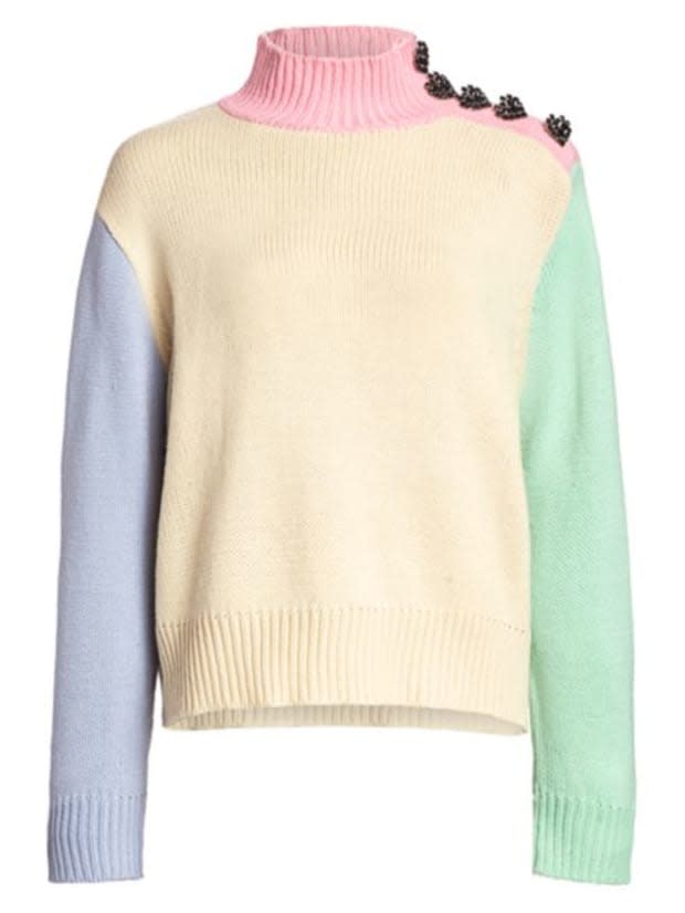 Olivia Rubin Lyla Oversized Colorblock Sweater, $310, <a href="https://rstyle.me/+gHCNJ0ZaYM9H4YKHYm75gg" rel="nofollow noopener" target="_blank" data-ylk="slk:available here;elm:context_link;itc:0;sec:content-canvas" class="link ">available here</a>.