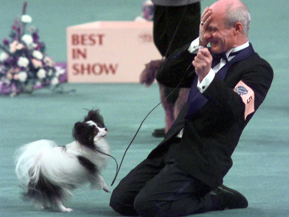 Kirby and his owner John Oulton react to their big win.