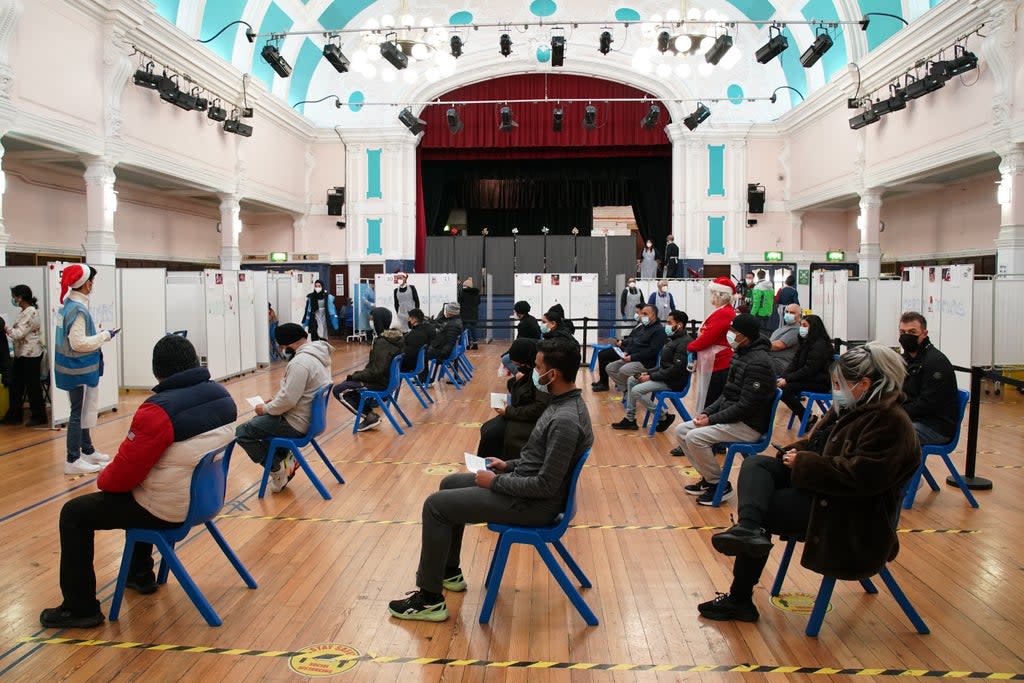 The vaccination centre at Redbridge town hall, Ilford, administered more than 900 jabs on Christmas Day (Gareth Fuller/PA) (PA Wire)