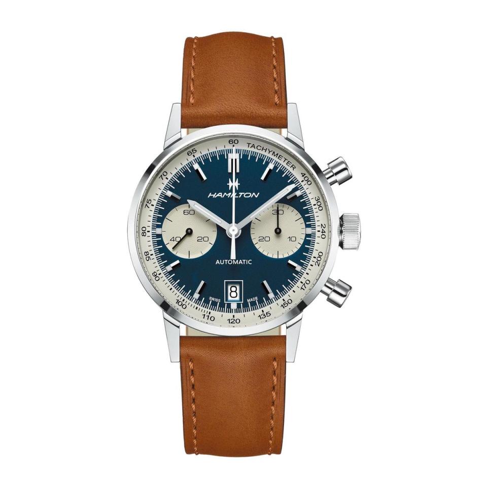 Intra-Matic計時碼錶藍面款，40mm不鏽鋼錶殼裝載H-31機芯，定價NT$69,900。