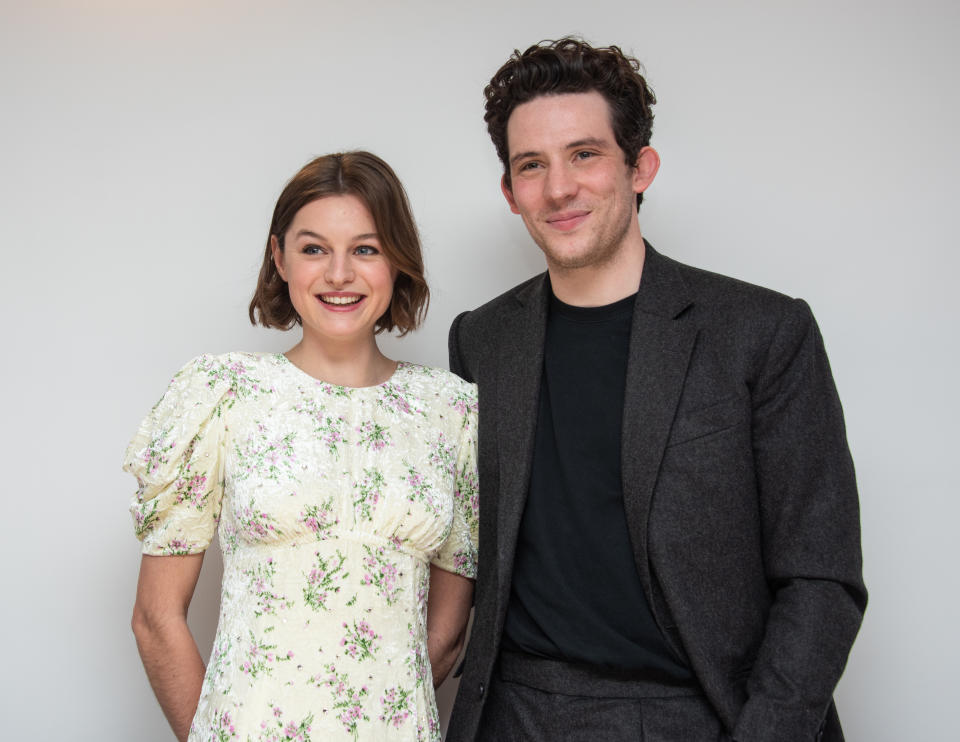 LONDON, ENGLAND - MARCH 02: Emma Corrin and Josh O'Connor at the "The Crown" Set Visit at undisclosed location on March 02, 2020 in London, England. (Photo by Vera Anderson/WireImage)