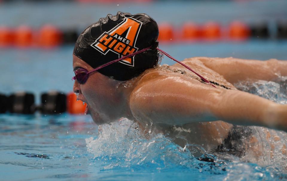 Elizabeth Powers won three individual events for the Ames girls swimming and diving team last week in victories over Fort Dodge and Ankeny.