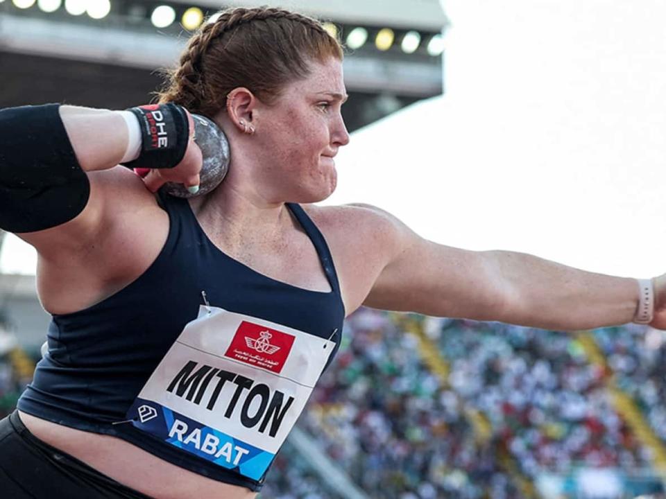 Canada's Sarah Mitton threw 18.56 metres to open Sunday's women's shot put but couldn't increase her distance on four subsequent attempts and finished fifth of eight athletes at a Diamond League track and field meet in Rabat, Morocco. (Fadel Senna/AFP via Getty Images - image credit)
