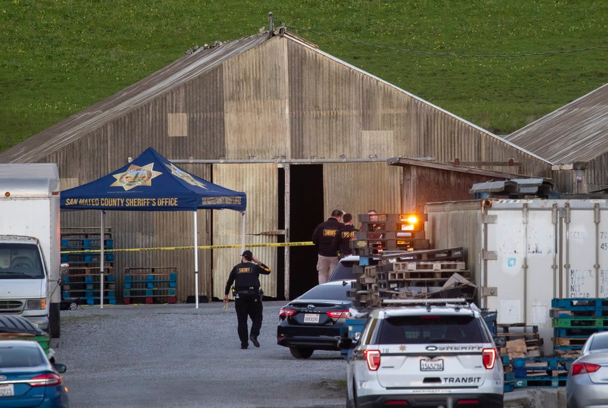 Police investigate the scene of a mass shooting off Cabrillo Highway in Half Moon Bay (Bay Area News Group 2022)