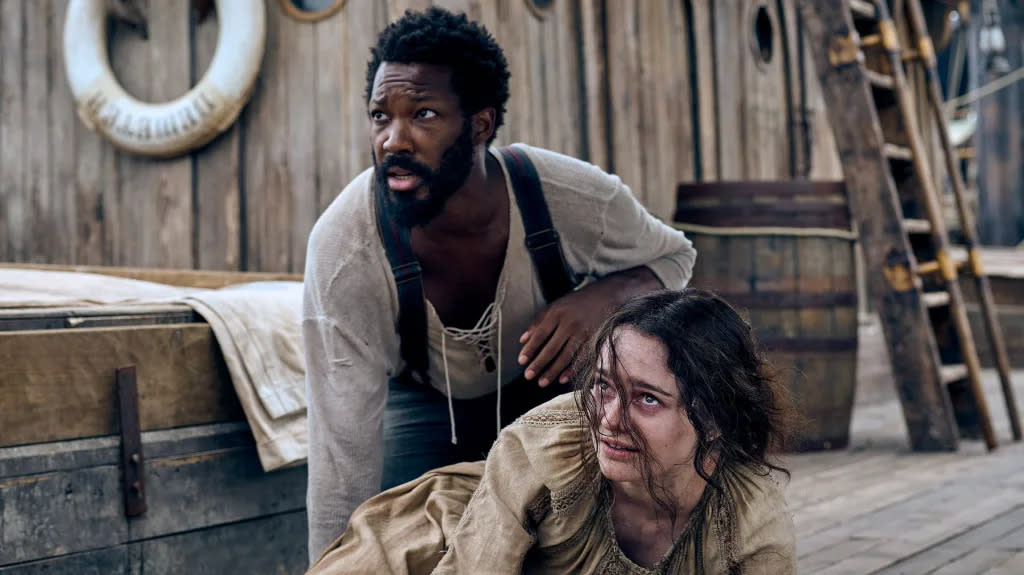 (from left) Clemens (Corey Hawkins) and Anna (Aisling Franciosi) in The Last Voyage of the Demeter, directed by André Øvredal.