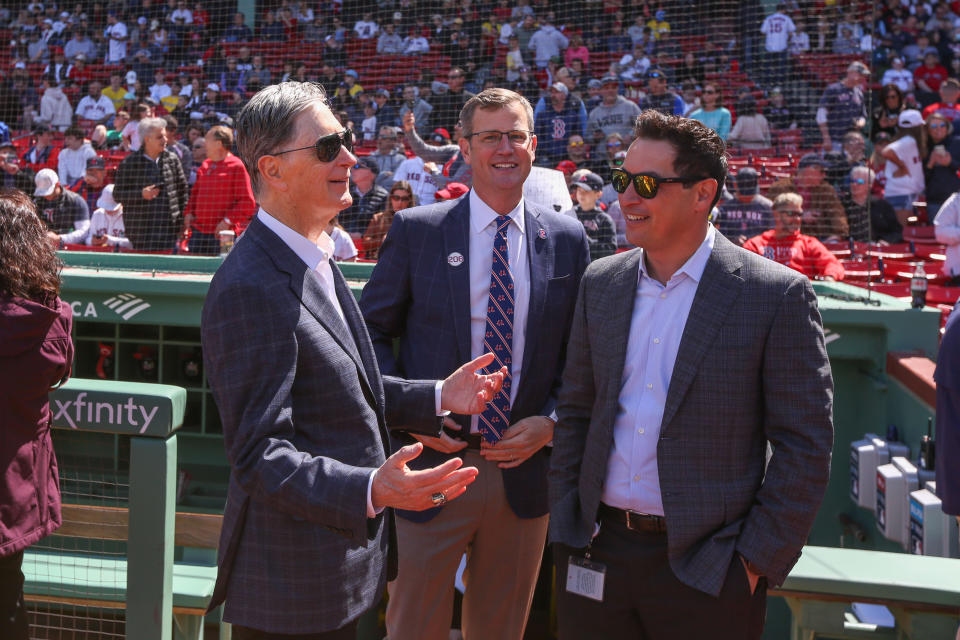 Boston Red Sox owner John Henry at Fenway Park before a game against the Minnesota Twins. Every player is wearing number 42 in honor of Jackie Robinson. Mandatory Credit: Paul Rutherford-USA TODAY Sports