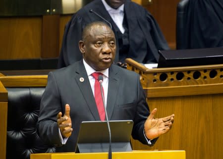 FILE PHOTO: South African President Cyril Ramaphosa delivers his State of the Nation Address at parliament in Cape Town