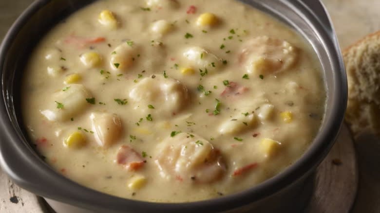 Shrimp and lobster chowder from Longhorn steakhouse with Caesar salad