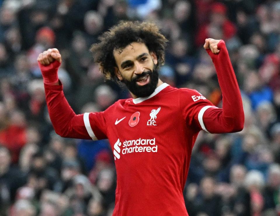 At the double: Mohamed Salah netted a brace to help Liverpool ease past Brentford at Anfield (Liverpool FC via Getty Images)