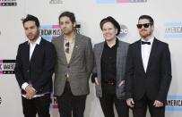 REFILE - ADDING BAND NAME Pete Wentz, Joe Trohman, Patrick Stump and Andy Hurley (L-R) of Fall Out Boy arrive at the 41st American Music Awards in Los Angeles, California November 24, 2013. REUTERS/Mario Anzuoni (UNITED STATES - TAGS: ENTERTAINMENT)(AMA-ARRIVALS)