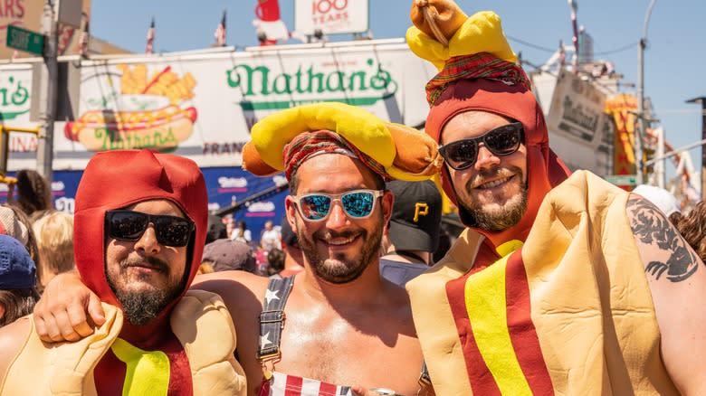 Fans dressed as hot dogs