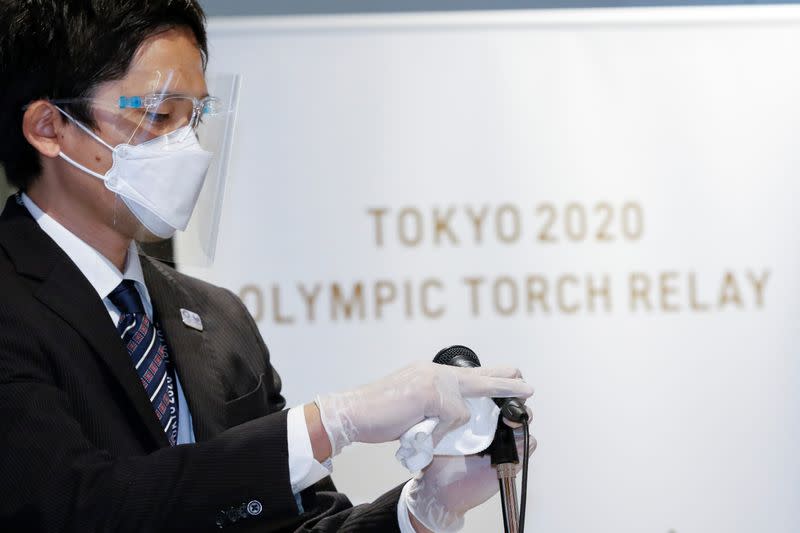 Display ceremony for the Olympic Flame at the Olympic Museum in Tokyo