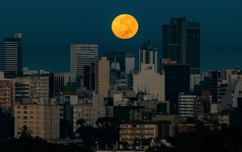 The Flower supermoon rises over Curitiba, Brazil on May 7, 2020.