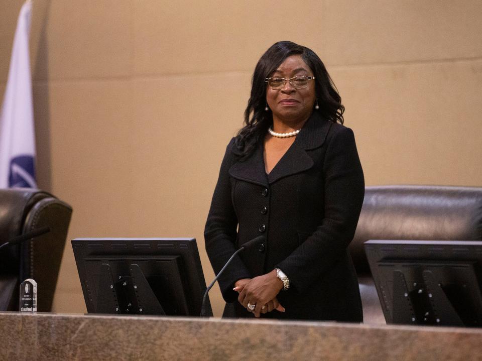 Mayor pro tem Dianne Williams-Cox attends a commission meeting where members take the oath of office on Monday, Nov. 21, 2022 in Tallahassee, Fla.