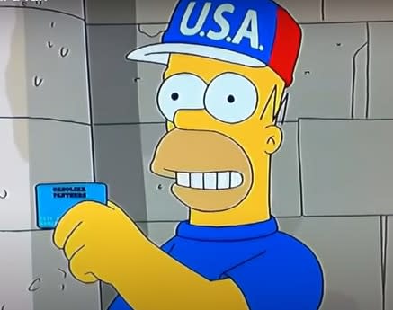 In this episode of The Simpsons, Homer Simpsons pulls out a blue card that reads 