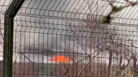 A fire is seen at Chester Zoo, Britain December 15, 2018 in this still image taken from a video obtained from social media. TWITTER/ @FAKTORYSTUDIOS1/via REUTERS