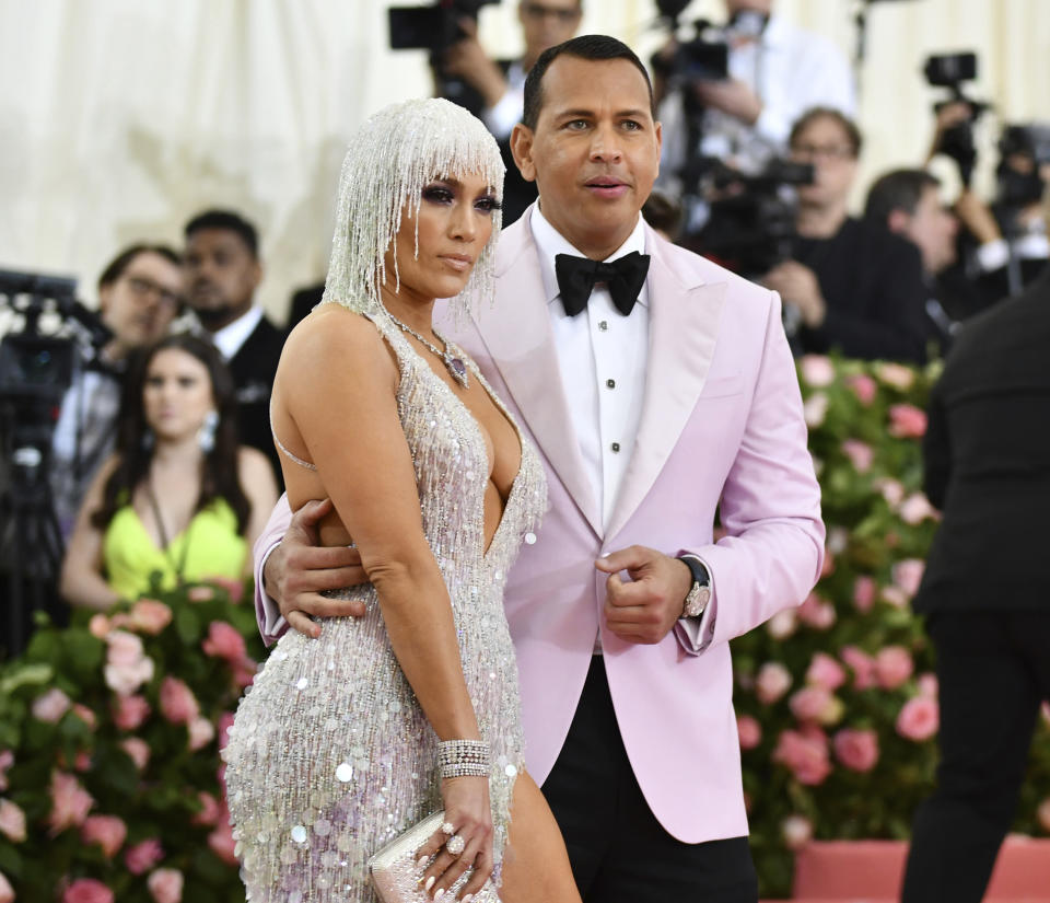 Jennifer Lopez, left, and Alex Rodriguez attend The Metropolitan Museum of Art's Costume Institute benefit gala celebrating the opening of the "Camp: Notes on Fashion" exhibition on Monday, May 6, 2019, in New York. (Photo by Charles Sykes/Invision/AP)