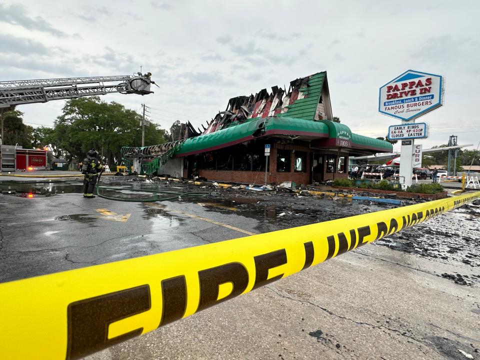 An early-morning fire tore through Pappas Drive In & Family Restaurant Monday, March, 18 2024, gutting the long-time New Smyrna Beach eatery.