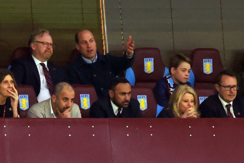 birmingham, england april 11 prince william, prince of wales and prince george of wales look on during the uefa europa conference league 202324 quarter final first leg match between aston villa and lille osc at villa park on april 11, 2024 in birmingham, englandphoto by marc atkinsgetty images