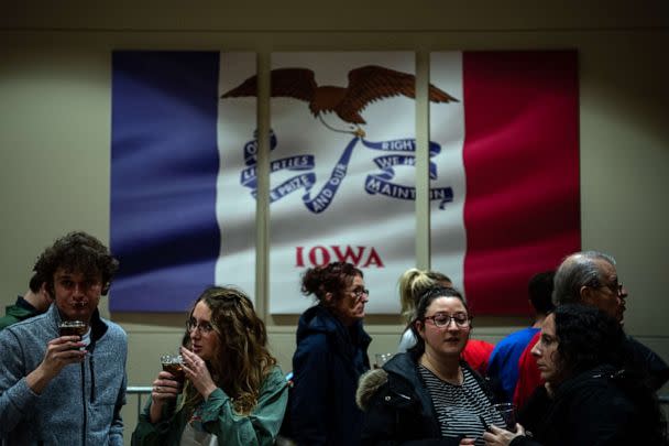 PHOTO: Supporters watch tv as they wait for the results during the Sen. Bernie Sanders Caucus Night Celebration at the Holiday Inn, Feb. 3, 2020, in Des Moines, Iowa.  (The Washington Post via Getty Images)