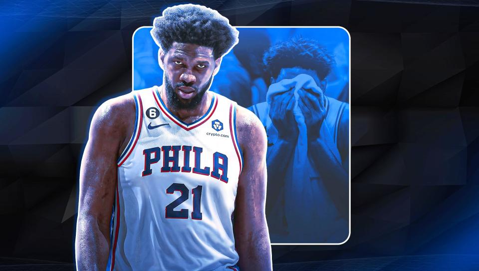 Should Joel Embiid will request a trade this NBA season? (Illustration by Stefan Milic/Yahoo Sports)