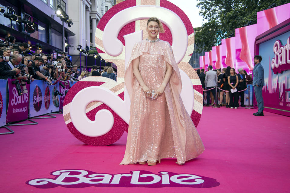 FILE - Greta Gerwig arrives at the premiere of "Barbie" on Wednesday, July 12, 2023, in London. Gerwig turns 40 on Aug. 4. (Vianney Le Caer/Invision/AP, File)
