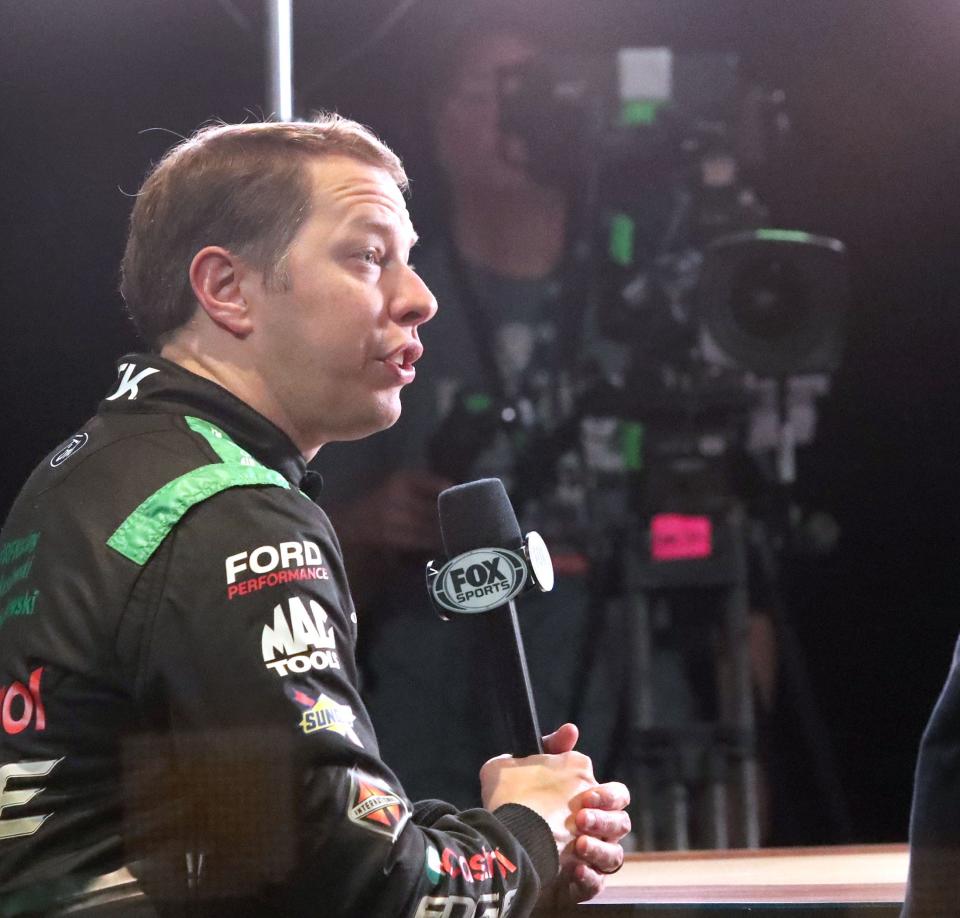 Brad Keselowski talks with FOX Race Hub, Wednesday February 14, 2024 during Daytona 500 Media Day at Daytona International Speedway