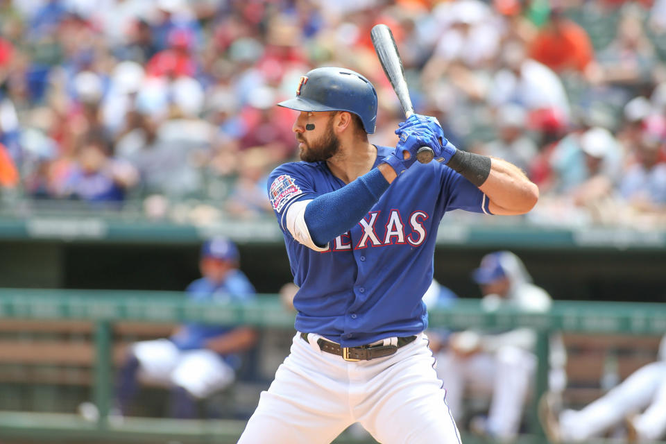 Texas Rangers outfielder Joey Gallo is staying busy by taking batting practice in his home. (Photo by George Walker/Icon Sportswire via Getty Images)