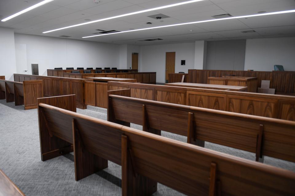 A probate courtroom is seen on the terrace level on the north side of the new Greenville County government building on the corner of Church Street and University Ridge on Thursday, March 9, 2023.