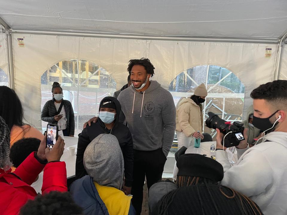 Cleveland Browns defensive end Myles Garrett hosted nearly 70 children and their families Tuesday during an event in downtown Cleveland.