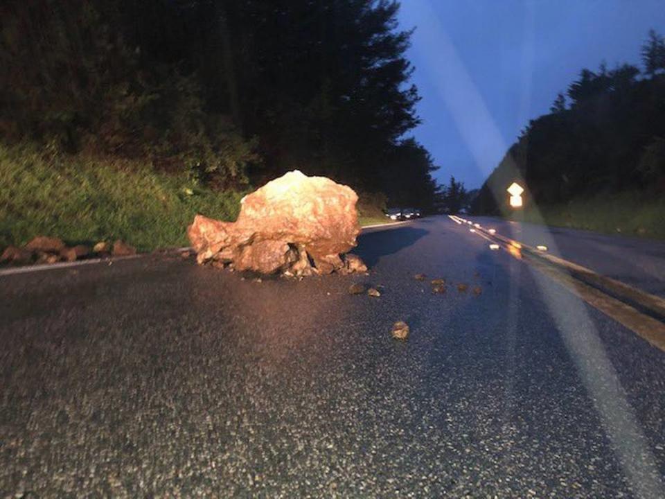 The 45-mile stretch of the highway between Ragged Point and Deetjen’s Big Sur Inn in Monterey County was closed Wednesday evening “due to rockfall and adverse weather conditions,” the agency tweeted Wednesday evening.