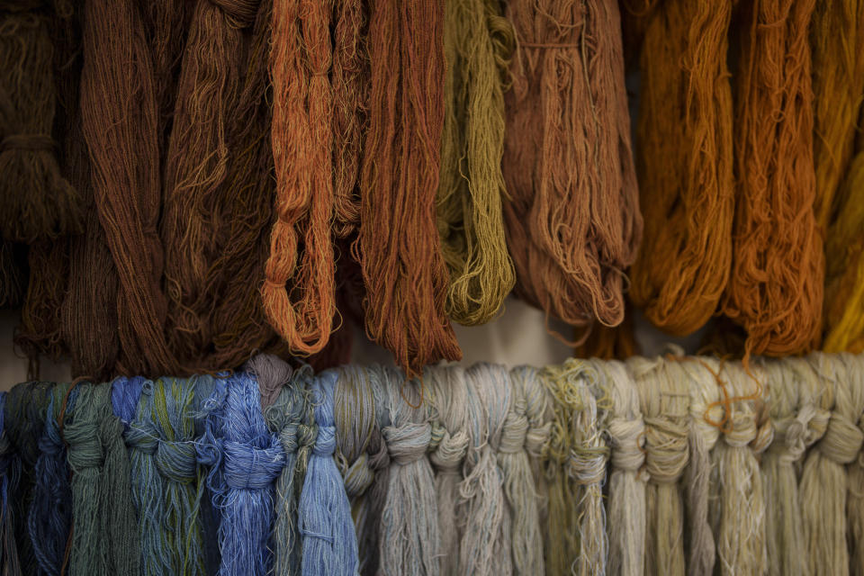 Wool of different colors are seen at the Royal Tapestry Factory in Madrid, Spain, Friday, Nov. 30, 2023. Since its foundation in 1721, the Royal Tapestry Factory of Madrid has not stopped producing. It was Philip V, then King of Spain, who had the factory built with the help of Catholic craftsmen from Flanders to replace the lack of private initiative that existed at the time. (AP Photo/Manu Fernandez)