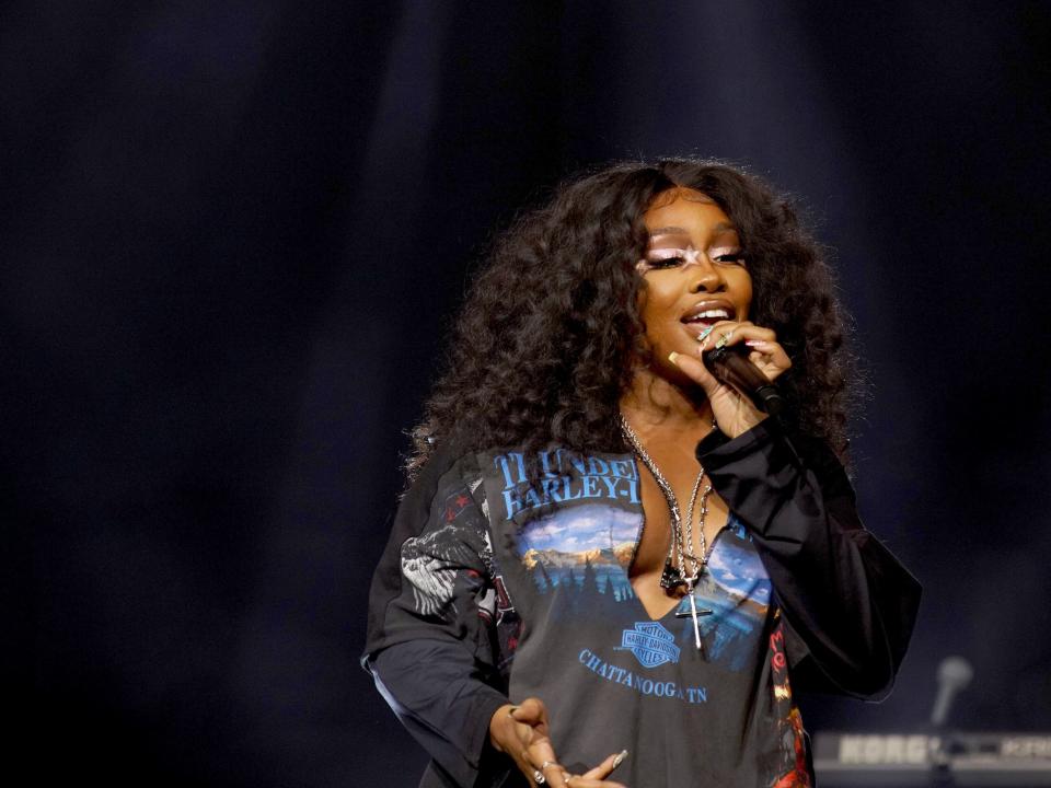 SZA performs onstage at Spotify Night of Music party during VidCon 2022 at Anaheim Convention Center on June 25, 2022 in Anaheim, California.