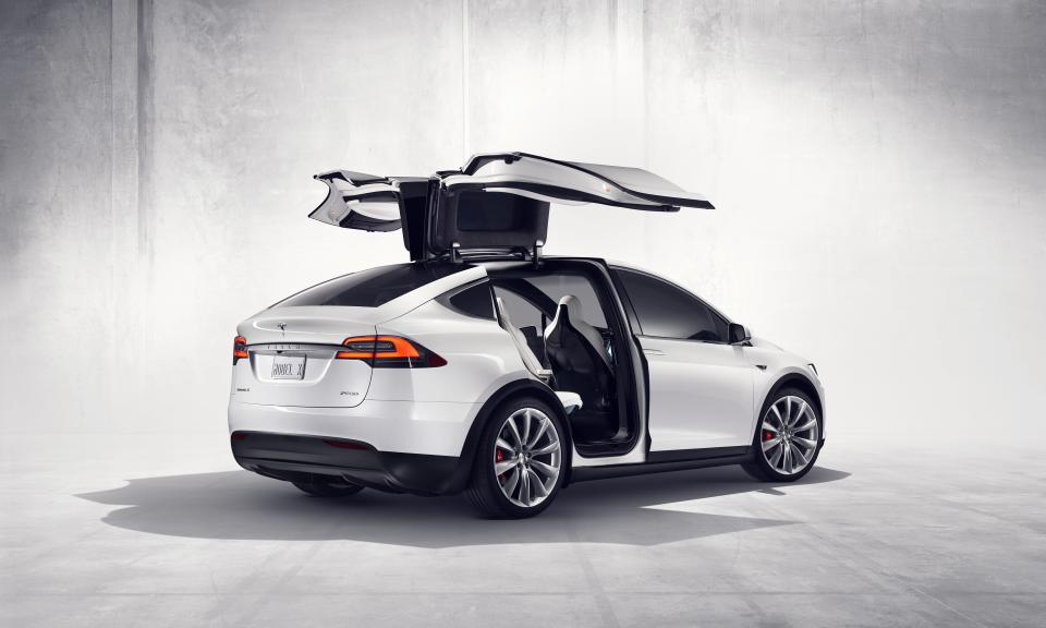 The Tesla Model X P100D is an all-electric vehicle that zooms from zero to sixty m.p.h. in a shocking 2.9 seconds