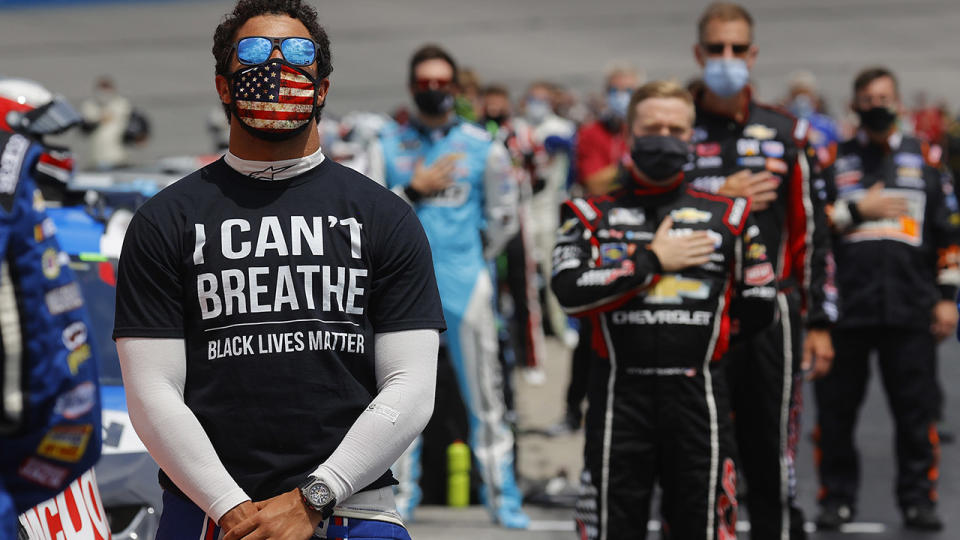 Bubba Wallace, pictured here at the NASCAR Cup Series Folds of Honour QuikTrip 500.