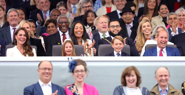 <p>Chris Jackson - WPA Pool/Getty </p> Kate Middleton, Princess Charlotte, Prince George and Prince William watch Paddington Meets The Queen" at the Platinum Jubilee.