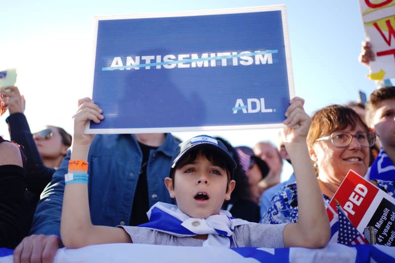 Demonstrators gather to denounce anti-Semitism at a "March for Israel" on the National Mall in Washington on November 14. File Photo by Bonnie Cash/UPI