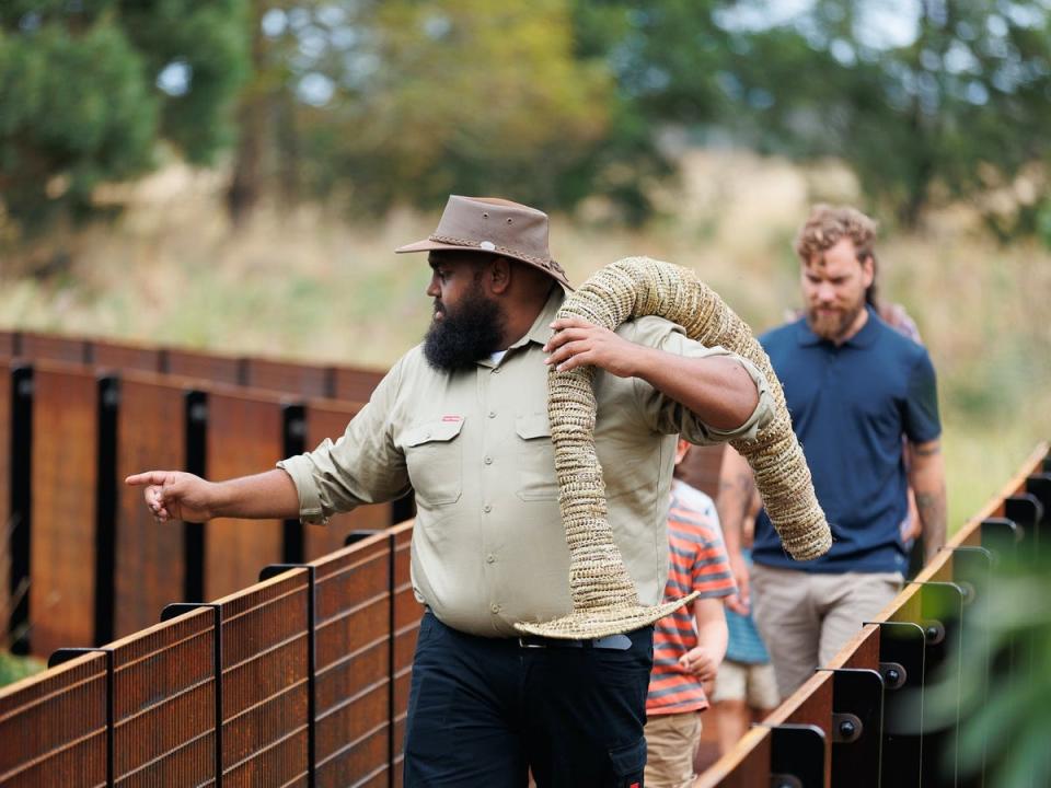 An guide from the Gunditjmara indigenous community at Budj Bim Cultural Landscape, Australia (Visit Victoria)