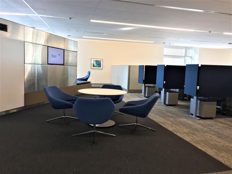 Cubicles are adjustable for height at the new Sentry Insurance office. There are open spaces for collaboration and meetings, as well.