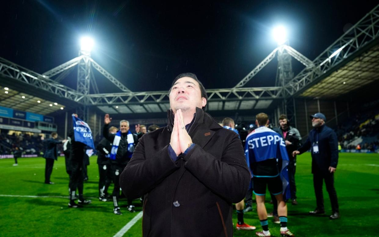 Leicester City chairman Aiyawatt Srivaddhanaprabha celebrates securing the Championship title