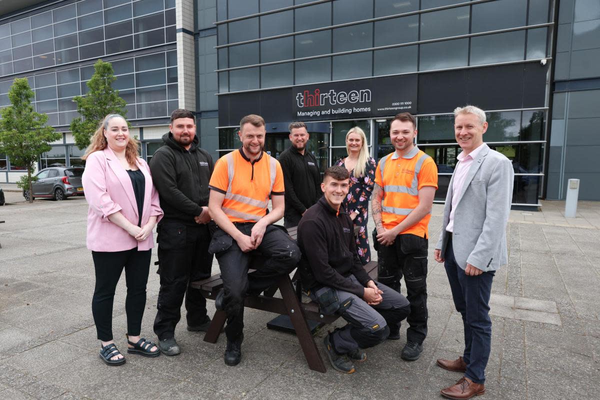 Thirteen apprenticeships L-R Stephanie Douglas, Dillon Brown, Toby Loughborough, Oliver Raby, Jacob Featherstone, Alex Summerhill, Kieran Boston, Matt Forrest <i>(Image: Thirteen)</i>