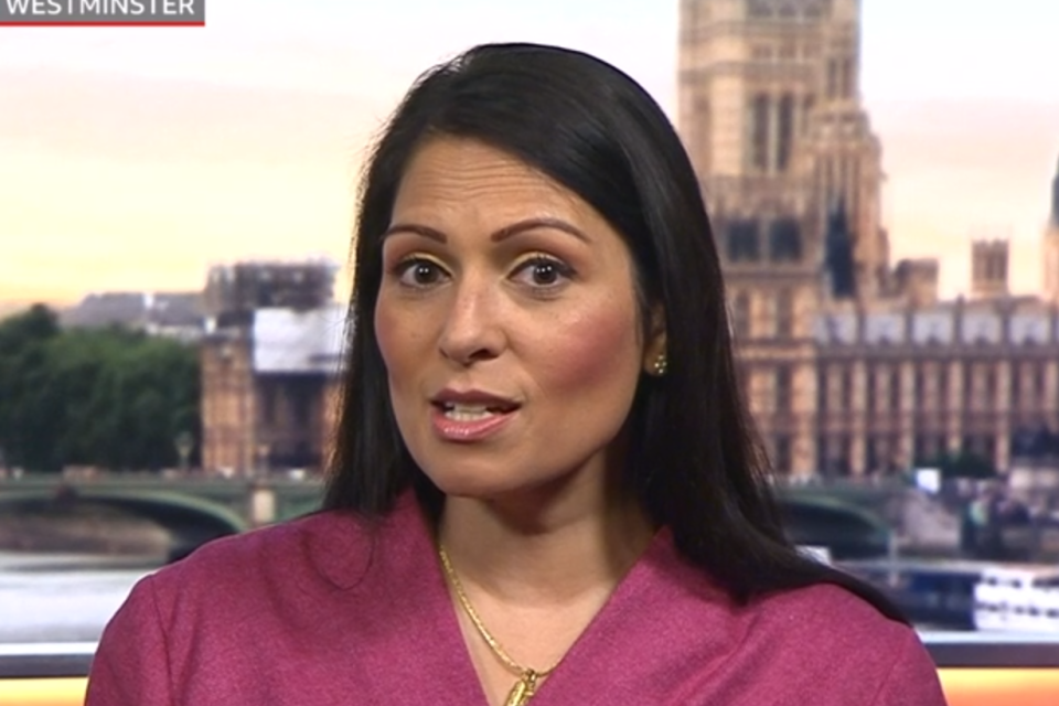 Priti Patel defended PM Boris Johnson after Dave's politically-charged Brits rap (BBC )