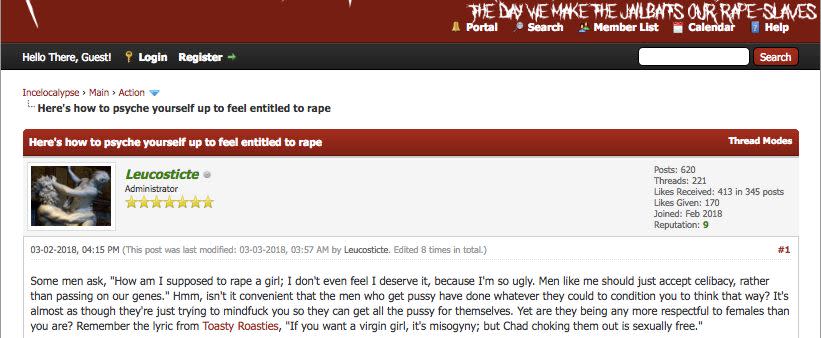 A post on Incelocalypse&nbsp;explains how to "psyche yourself up to feel entitled to rape." (Photo: Incelocalypse)