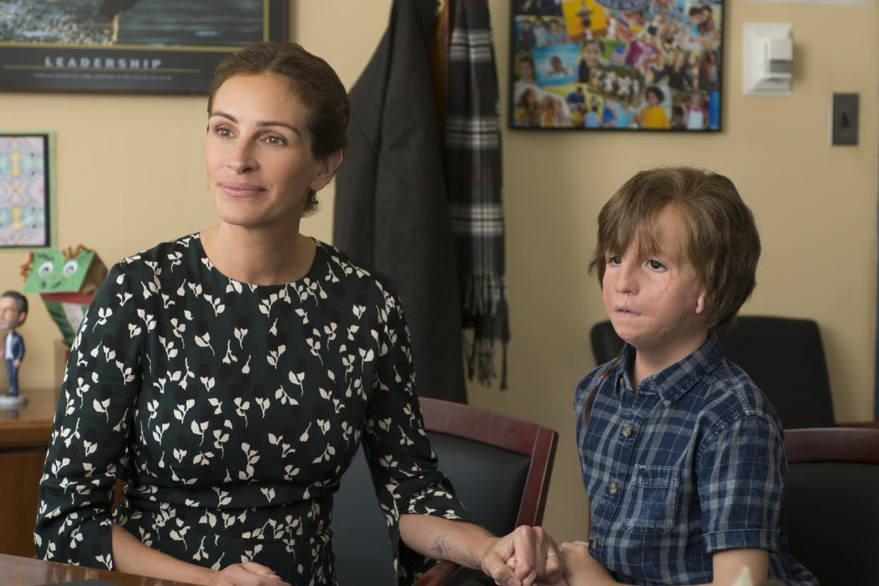 Julia Roberts and Jacob Tremblay are mother and son in the box-office hit <em>Wonder</em>. (Photo: Dale Robinette/Lionsgate)