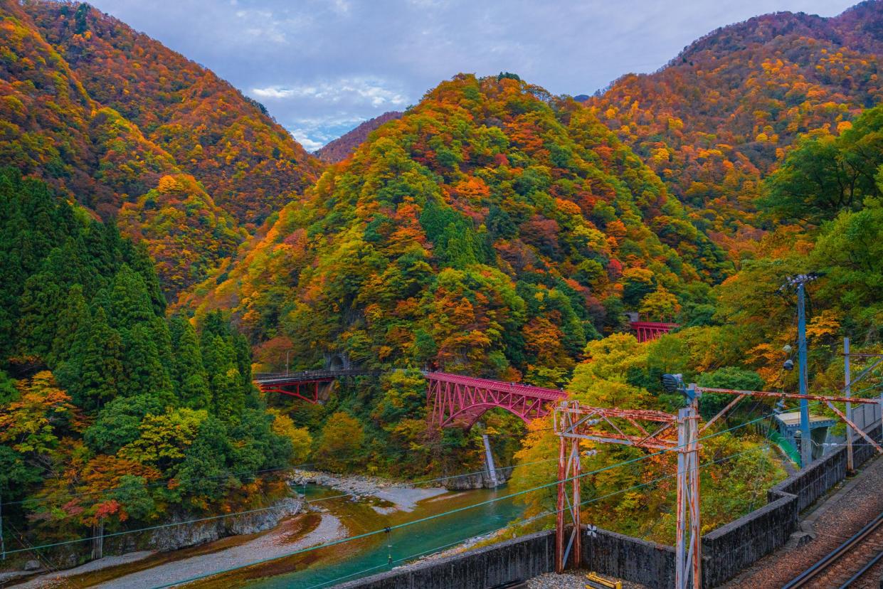 Autumn landscape in Kurobe gorge