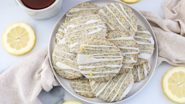 Lemon-glazed Earl Grey cookies on a plate 